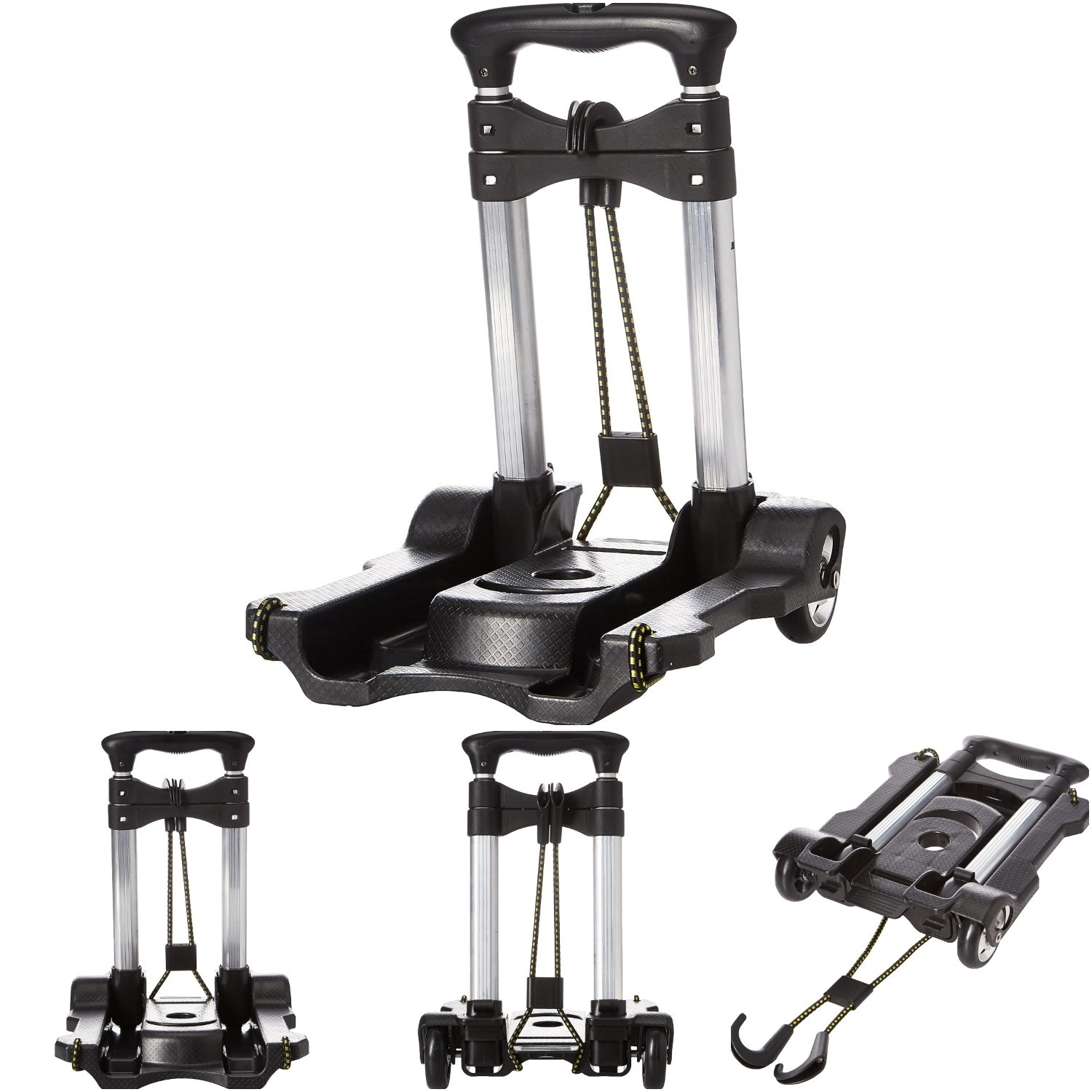 Black Compact Folding Luggage Cart Travel Trolley - One Size