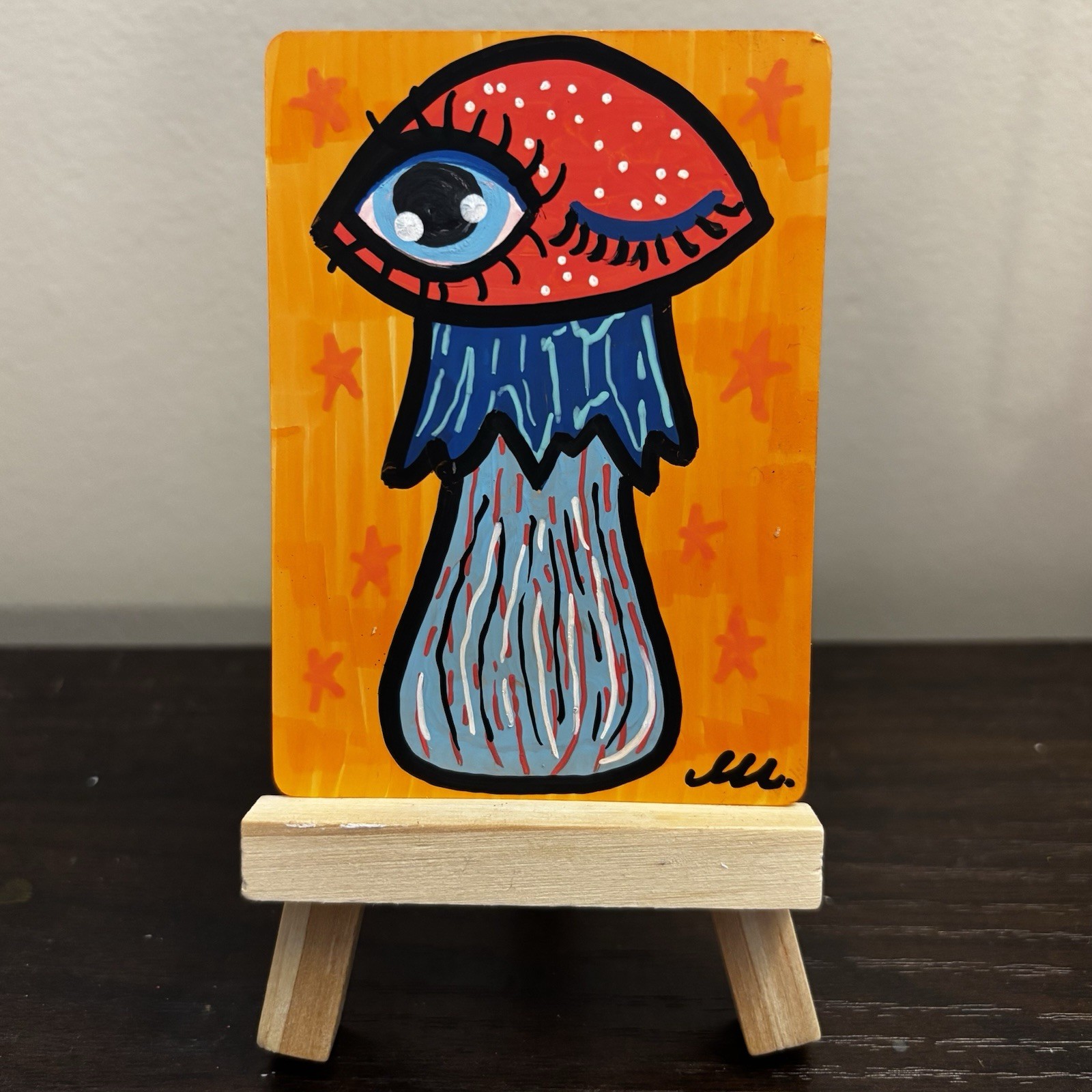 ACEO Winky Mushroom Art Card Original Mixed Media by Georgia Astrum