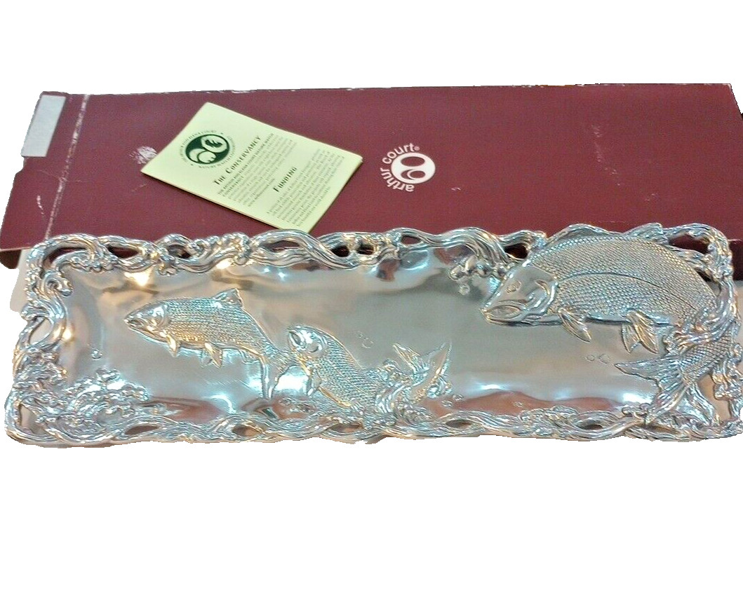 Vtg 2000 Arthur Court Jumping Fish Cast Aluminum Tray Nature Watch Conservancy