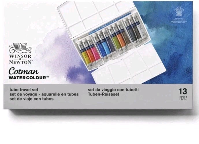Winsor & Newton Cotman WaterColour 13 PC 8ml Tube Travel Set NEW Paint Brush