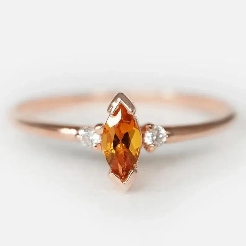 Lab Grown Beautiful Citrine Ring  925 Sterling Silver, 18k Rose Gold Plated Ring