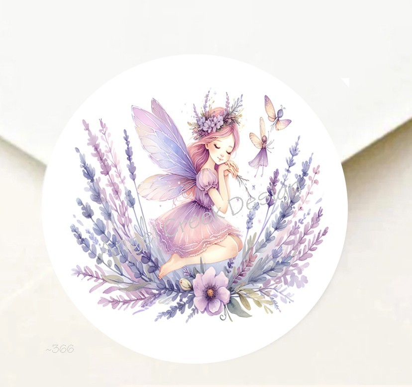 LAVENDER FLOWERS FAIRY PARTY FAVORS SCRAPBOOK STICKERS ENVELOPE SEALS LABELS