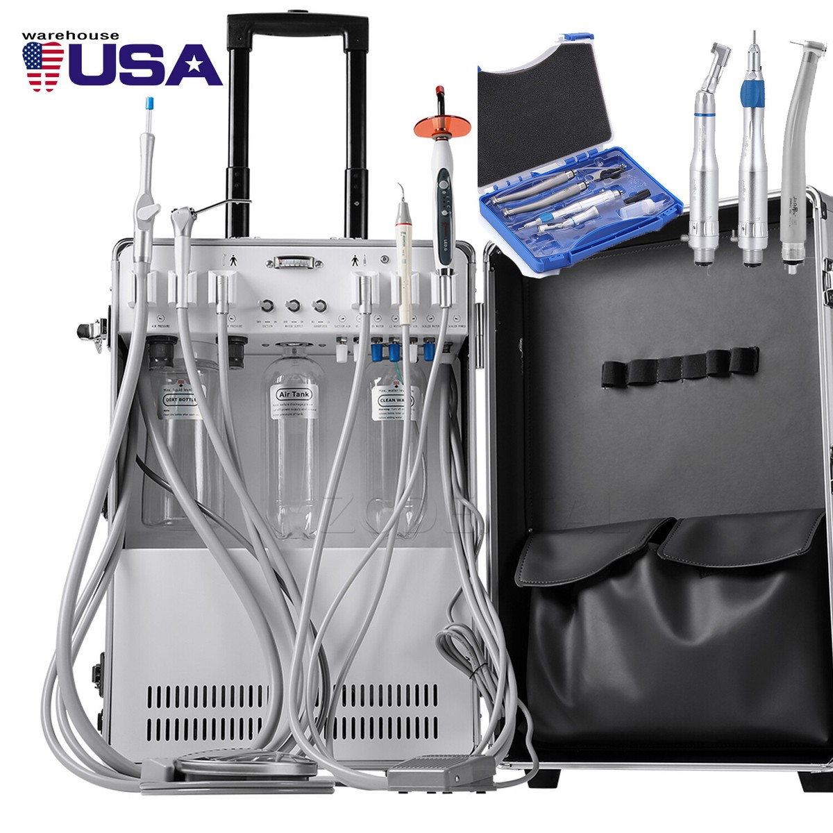 Portable Dental Mobile Delivery Unit Air Compressor Curing Light/ Handpiece Kits