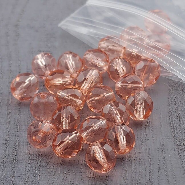 25pcs 8MM Firepolished Czech Glass Beads, Translucent Peach