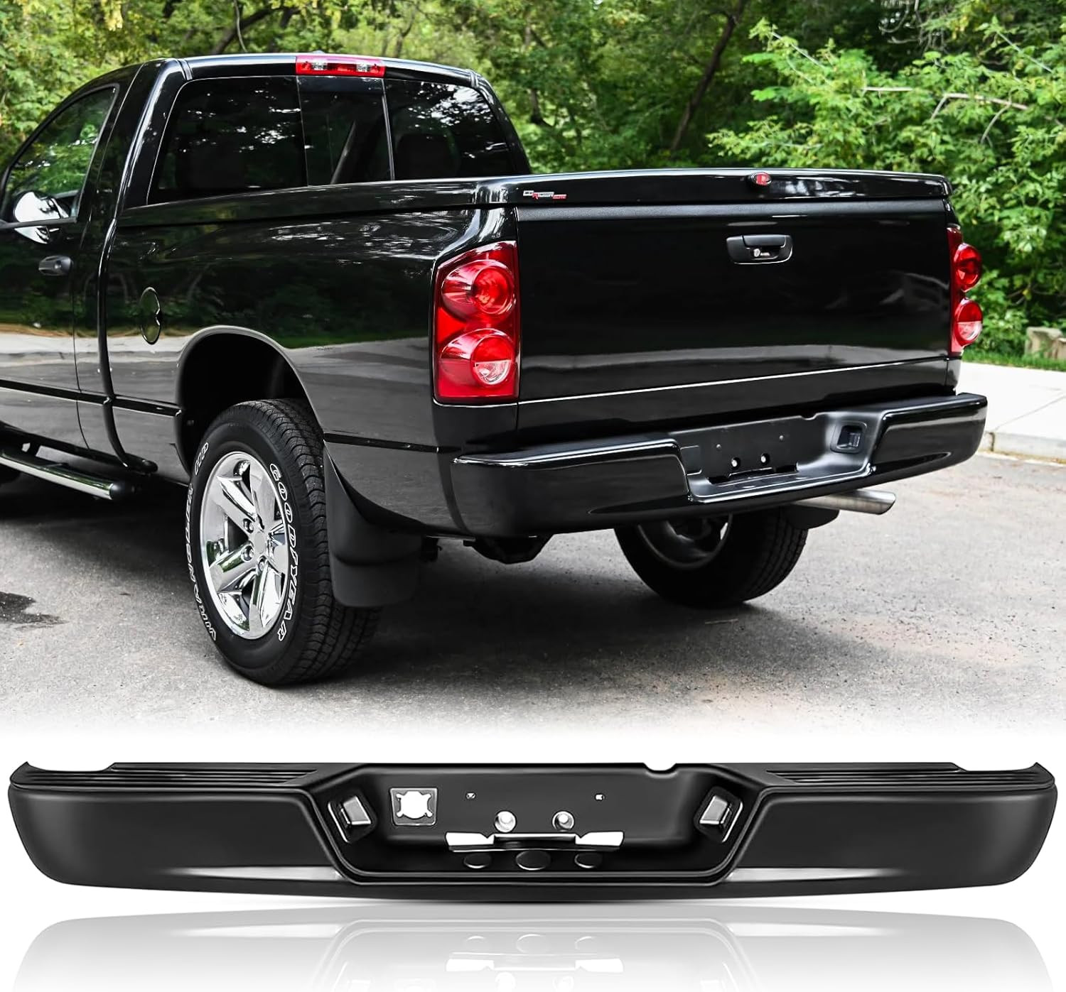 Steel Rear Step Bumper Assembly Compatible with 2002-2009 Dodge Ram 1500 2500 35