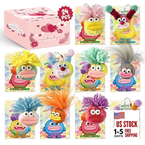 AT-DRESSINGDAY 24 Pack Valentines Day Gifts Plush Toys Monster Keychain for 