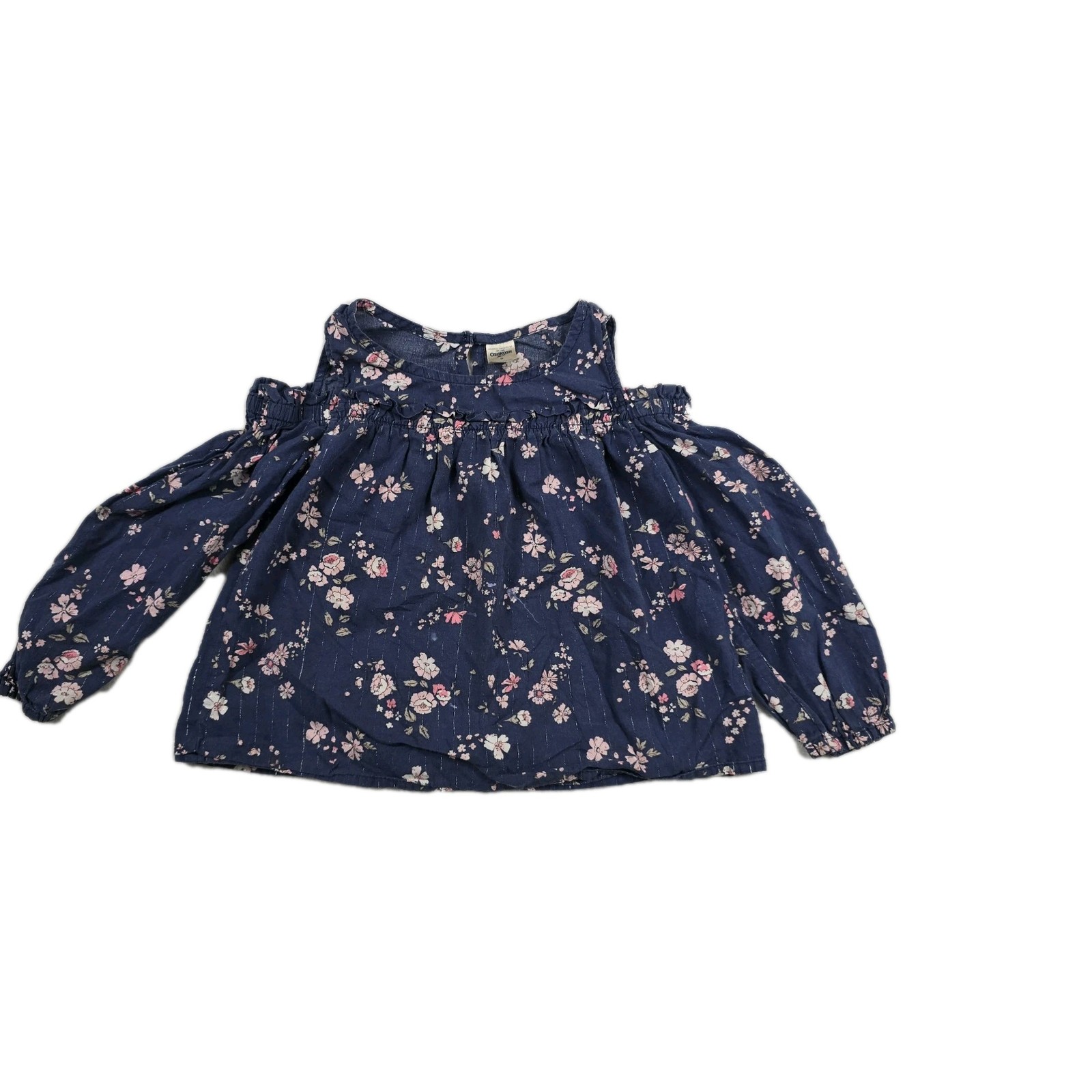 Oshkosh Bgosh Girl's Size 5 Cold Shoulder Navy Blue Floral Top