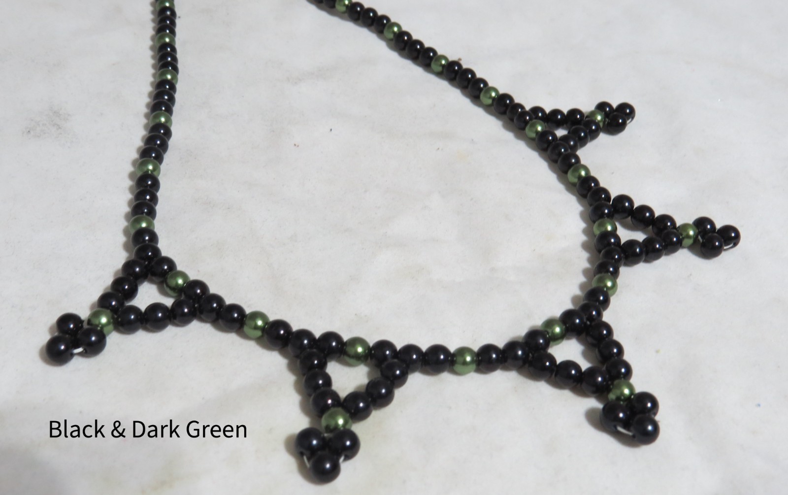 Black & Dark Green Glass Pearls Beaded Handmade Necklace