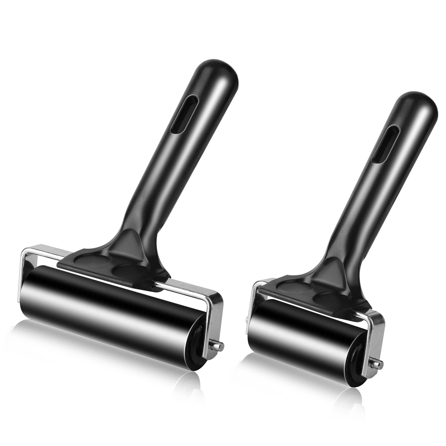 2Pcs Rubber Roller Brayer Rollers Hard 1pack 2.2inch+1pack 4inch, Black 
