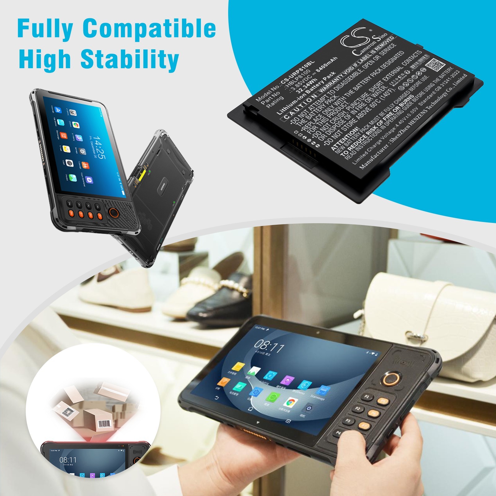 Li-Ion BATTERIE 3.85V 8400mAh Type HBLP8100 For Urovo P8100