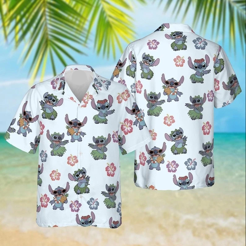Disney Stitch With Flowers Dancing Pattern Summer Aloha Hawaiian Shirt