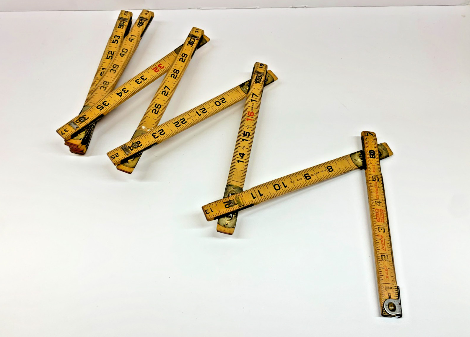 Vintage Lufkin Wooden Folded Tape Measure X46 Red Extension Rule