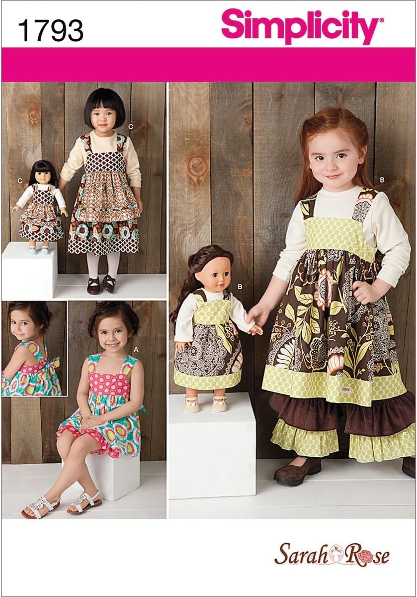 Simplicity Sewing Pattern 1793 Girls Dress Pants Shorts 18" Doll Dress Sizes 3-8