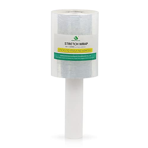  Pack Industrial Mini Clear Stretch Wrap with Handle 5"000ft 80 Gauge for 1