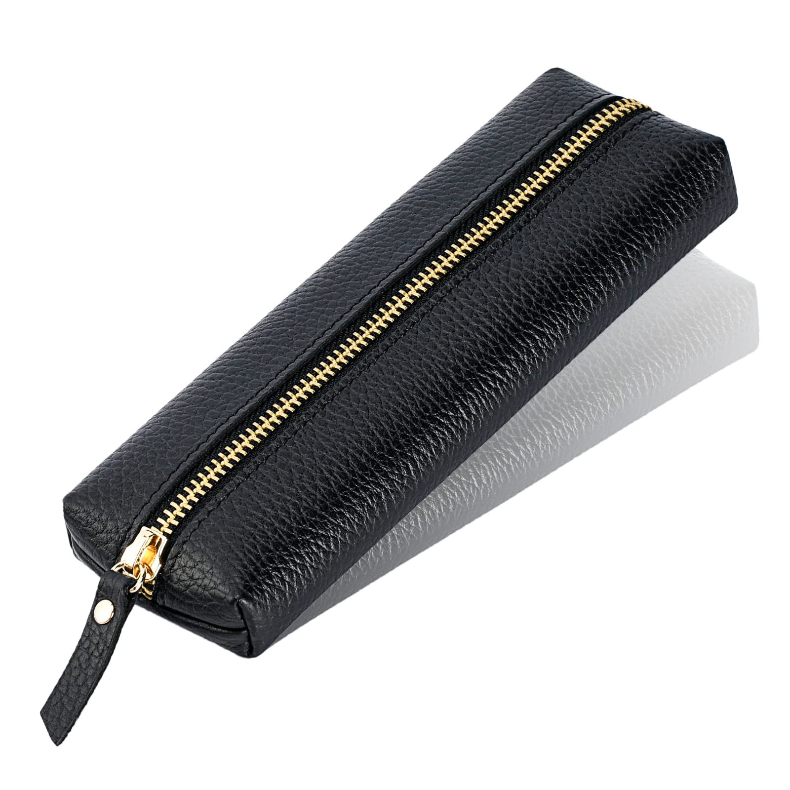 Sluxa Genuine leather pen case, Cowhide pencil pouch 11 x 3 inches, Black 