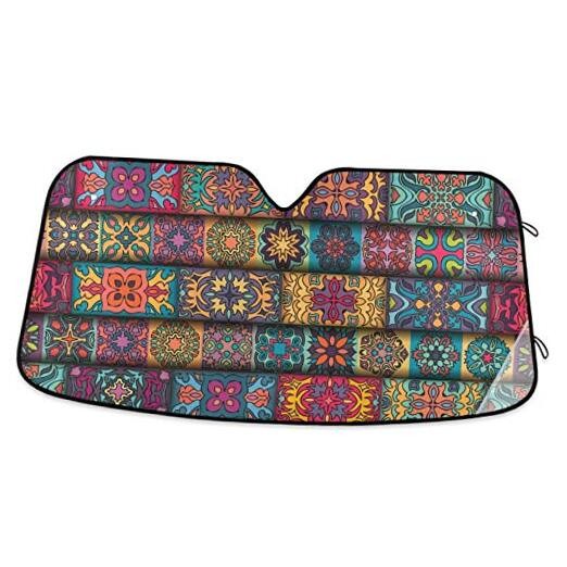 Boho Ethnic Car Windshield Sun Shade Bohemian Stripes Colorful Multi Pattern 22