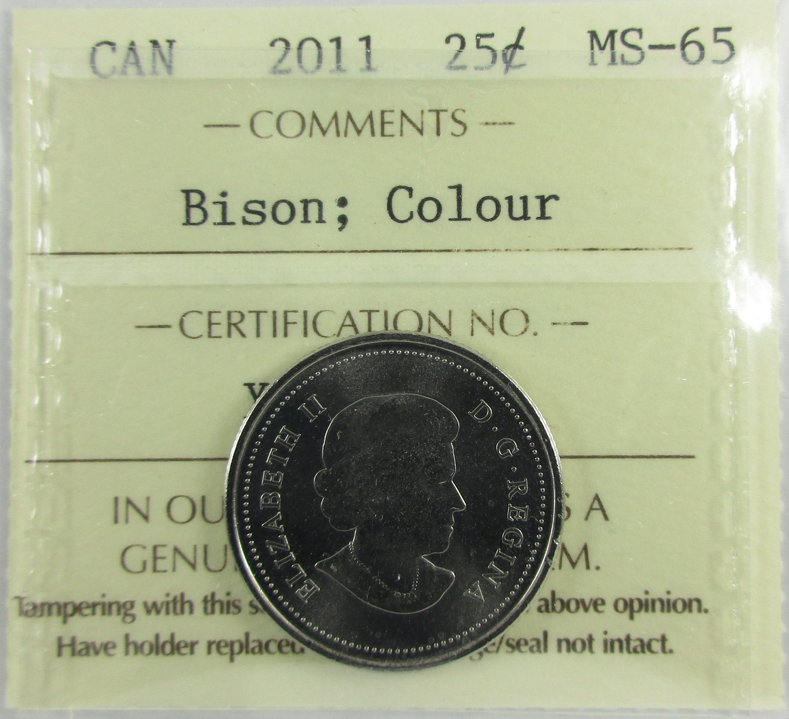 2011 Canada Twenty-Five Cent - Wood Bison, Colour - ICCS, MS-65