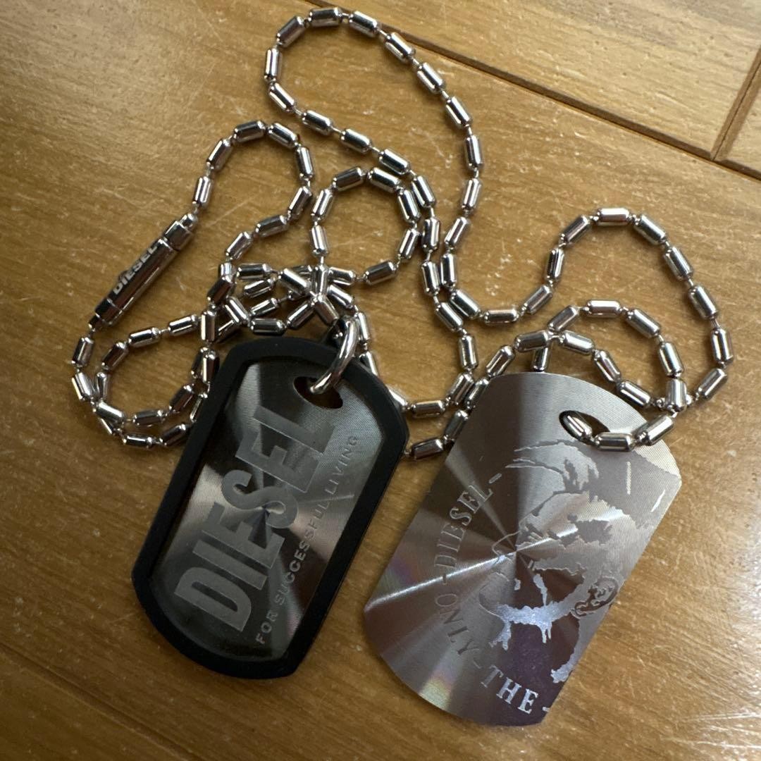 Diesel Men Dog Tag Metal Necklace Black/Silver Color Almost unused Luxury Italy
