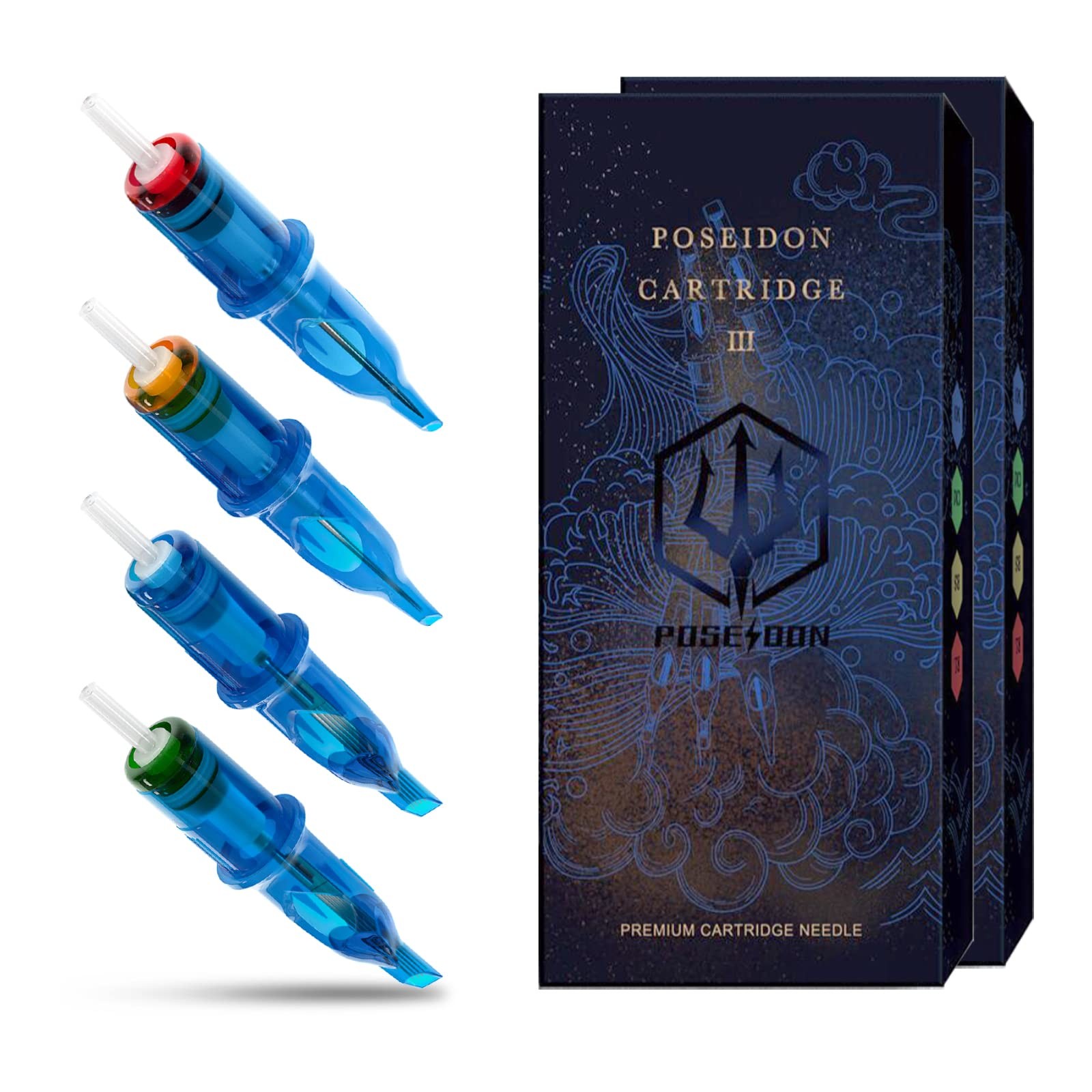 POSEIDON V3 Tattoo Cartridge Needles 30PCS Mixed Size 30MIX-12RL, Sea blue 