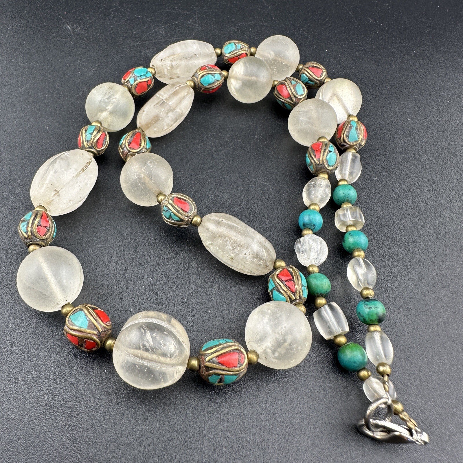 Vintage Himalayan Regions ￼Crystals Bead & Turquoise Coral￼   Necklace Rare