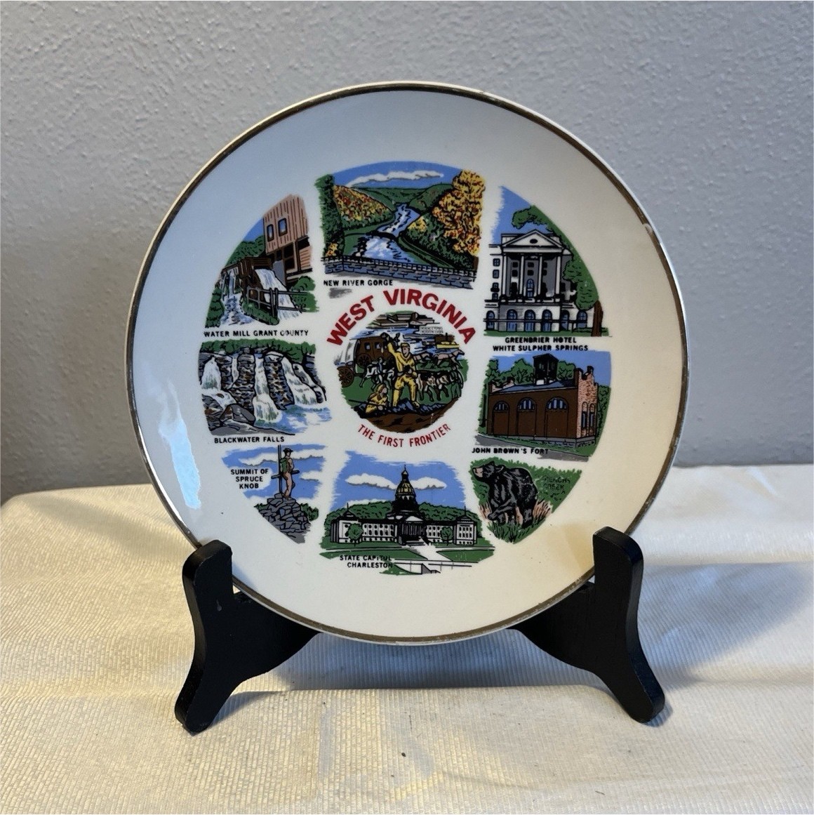 West Virginia Souvenir Decorative Plate Featuring State Landmarks
