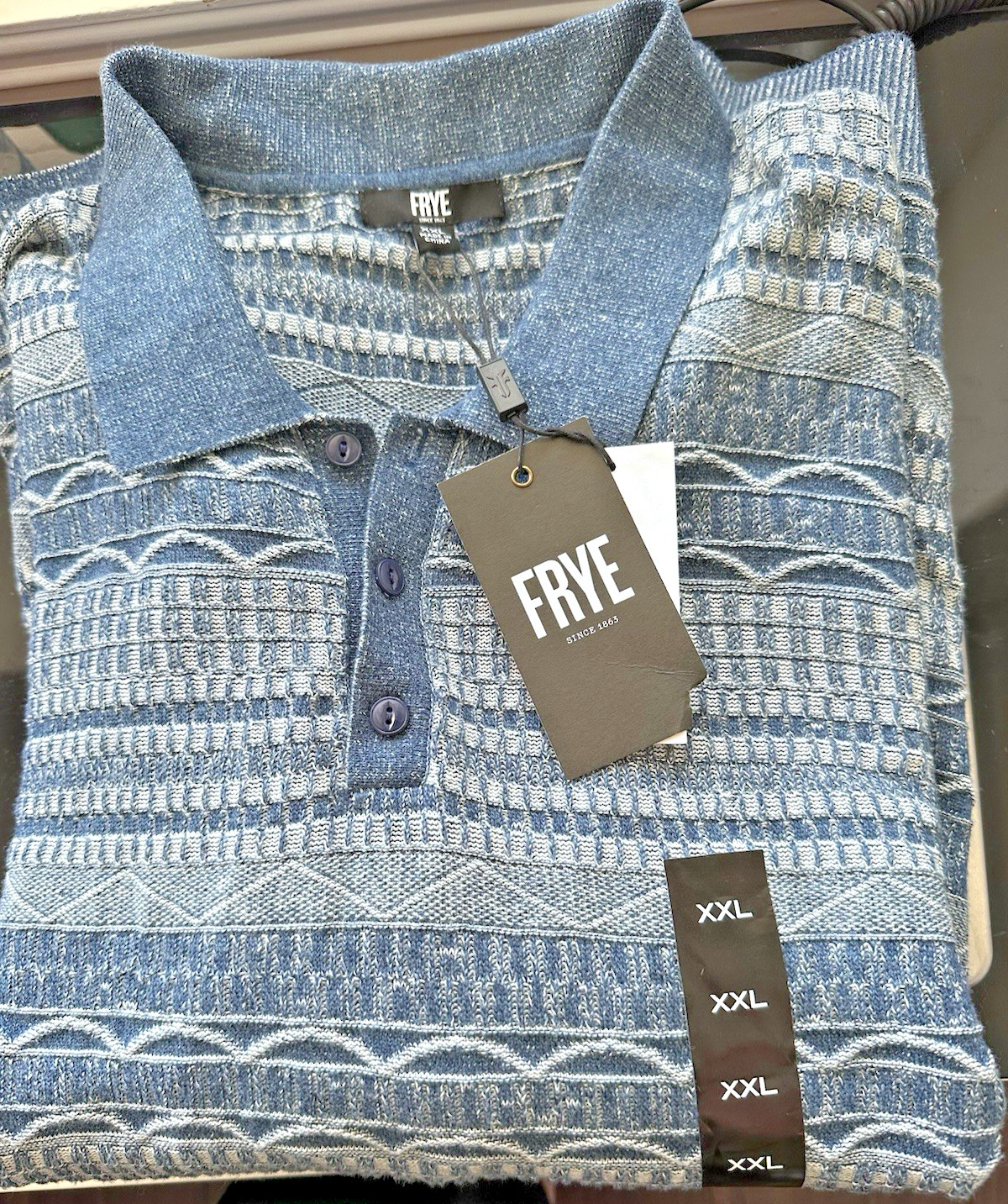 Frye Men's Short Sleeve Knit Sweater Pullover Modern Polo shirt Indigo Blue XXL