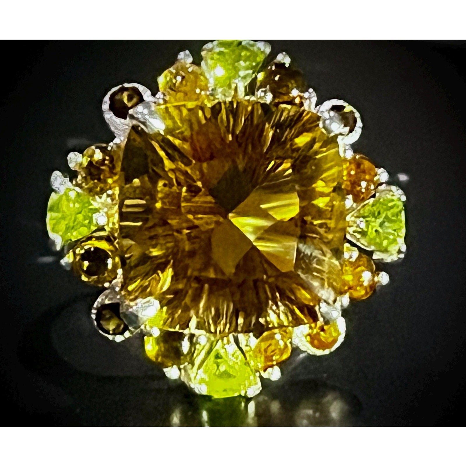 12 ct Sterling Silver Citrine, Smoky Topaz & Peridot Accents, Statement Ring 
