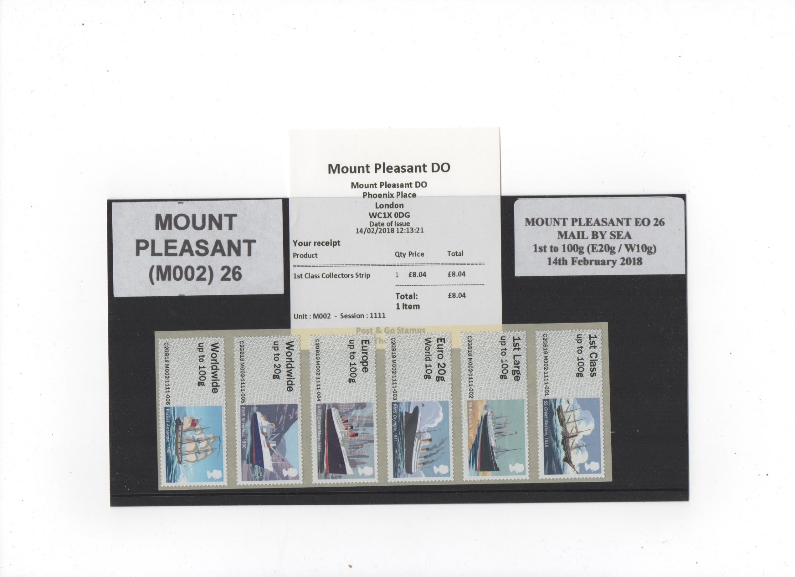 POST GO MPLEASANT EO/DO M002 MAIL BY SEA COLLECTOR STRIP of 6 to 100g/DV SCARCE
