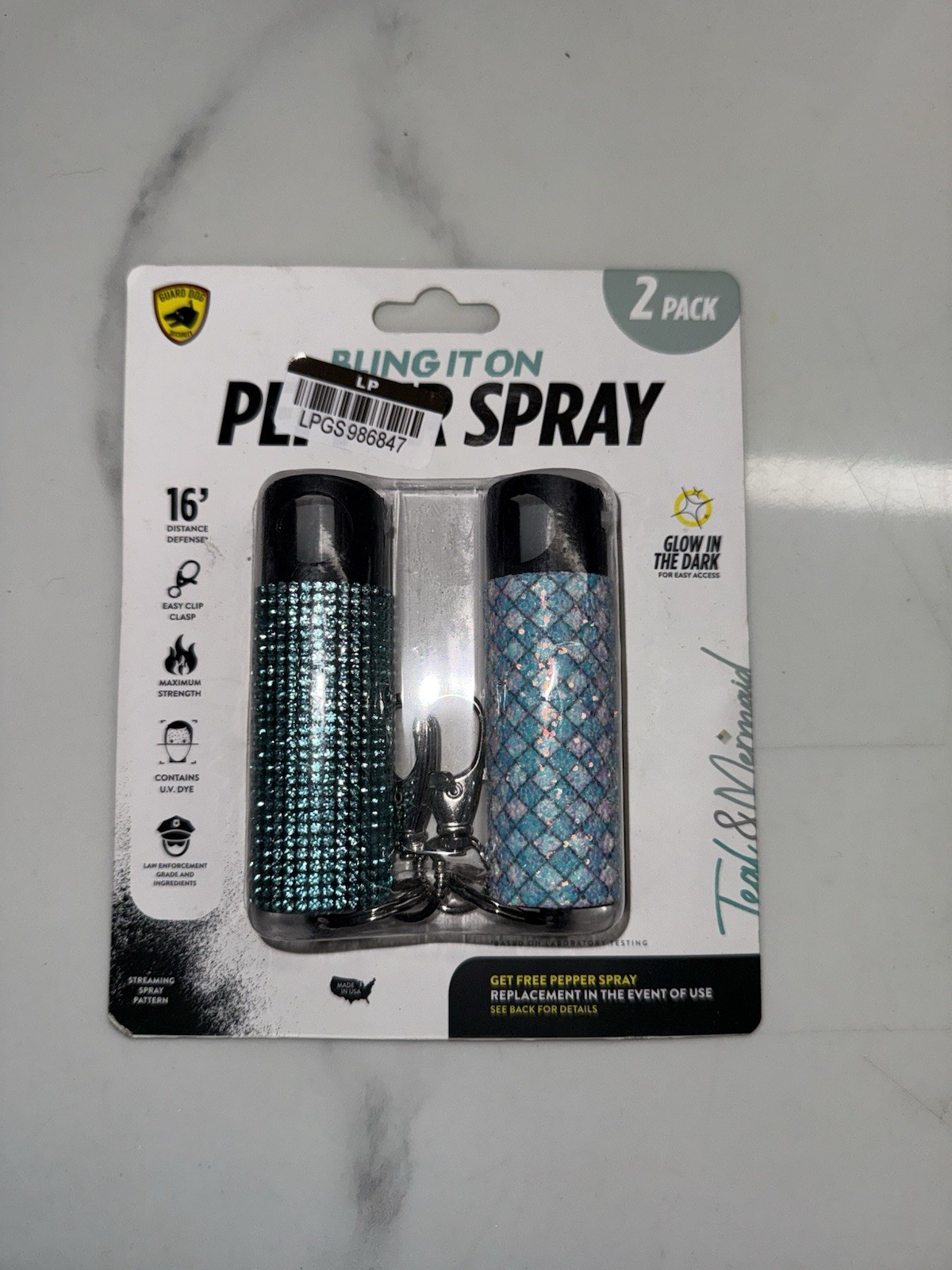 Pepper Spray 2pk Glow-In-The-Dark Guard Dog Security Bling It On 16' Distance