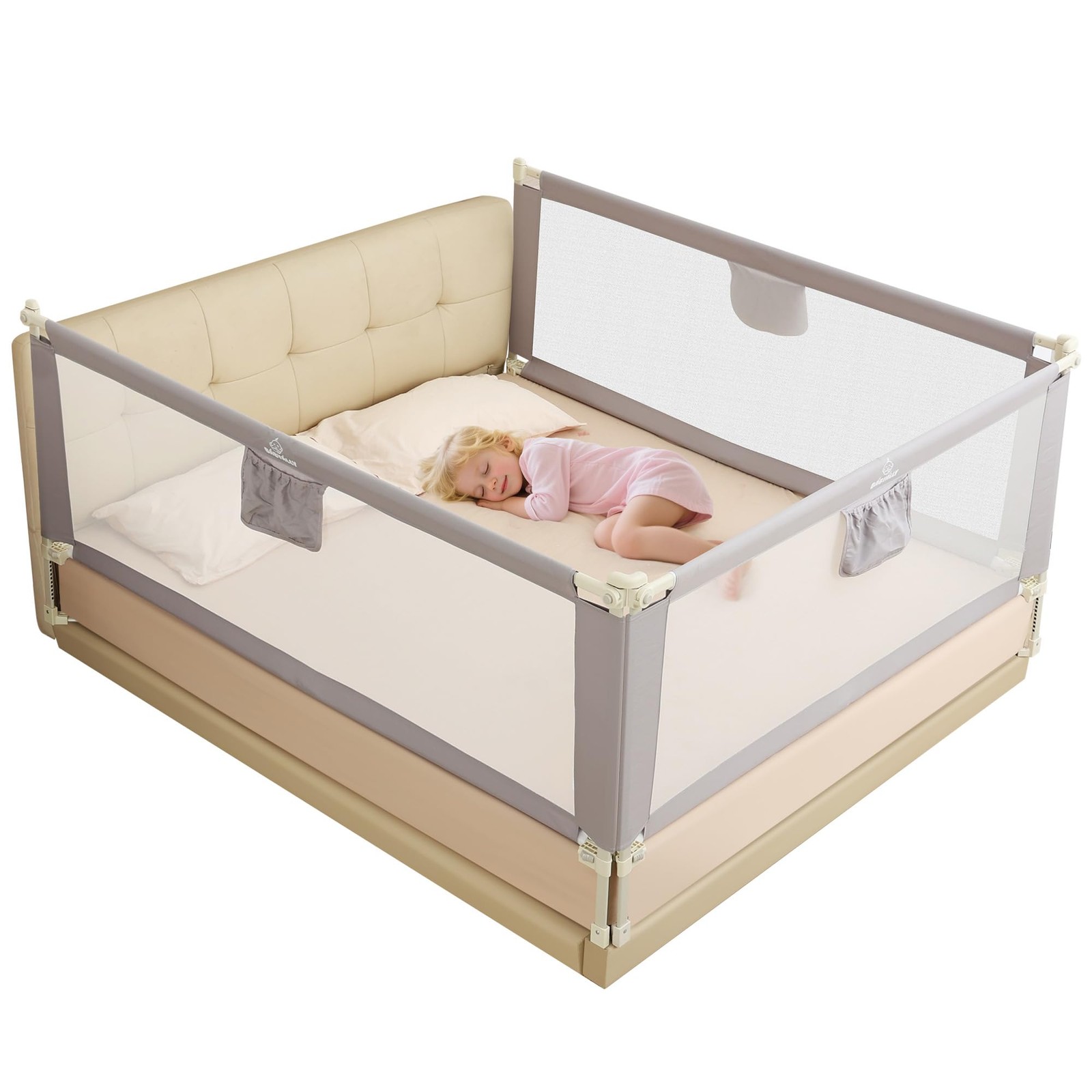 Foldable Bed Rail Guard Height Adjustable for King 2 Sides 78.7 +1 Side 74.8 Led