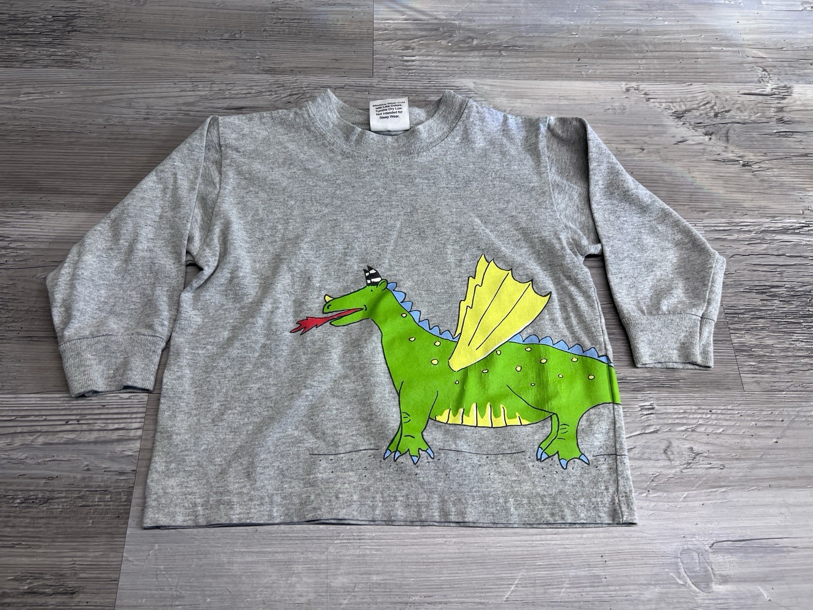 Vintage Toddler Dinosaur T-Shirt Long Sleeve Size 24 Months Pajama Top USA Made