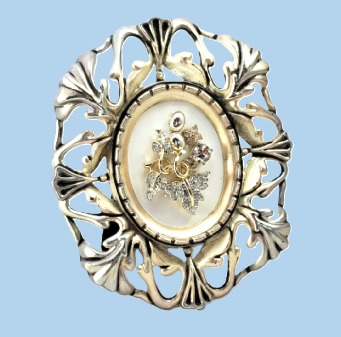 Mini Framed OVAL Silver Tone Vintage Jewelry Art 3.75" x 4.25"