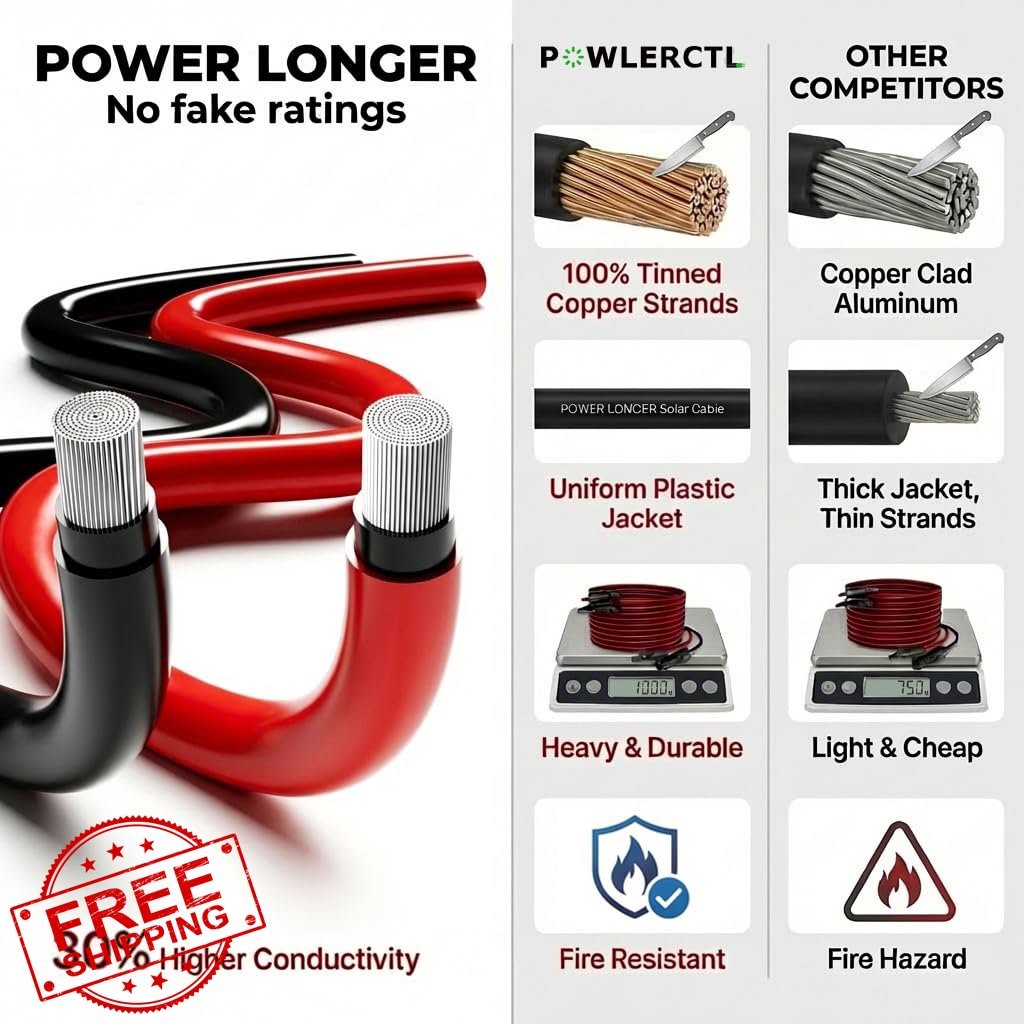 Powlerctl 40ft Solar Extension Cable 10 AWG MC4 Connectors RV Boat