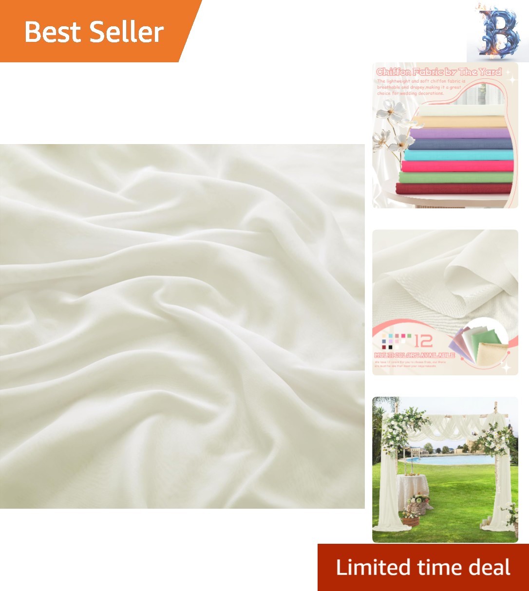 Soft and Breathable Cream Chiffon Fabric for Wedding Draping - 1 Yard Pre-Cut