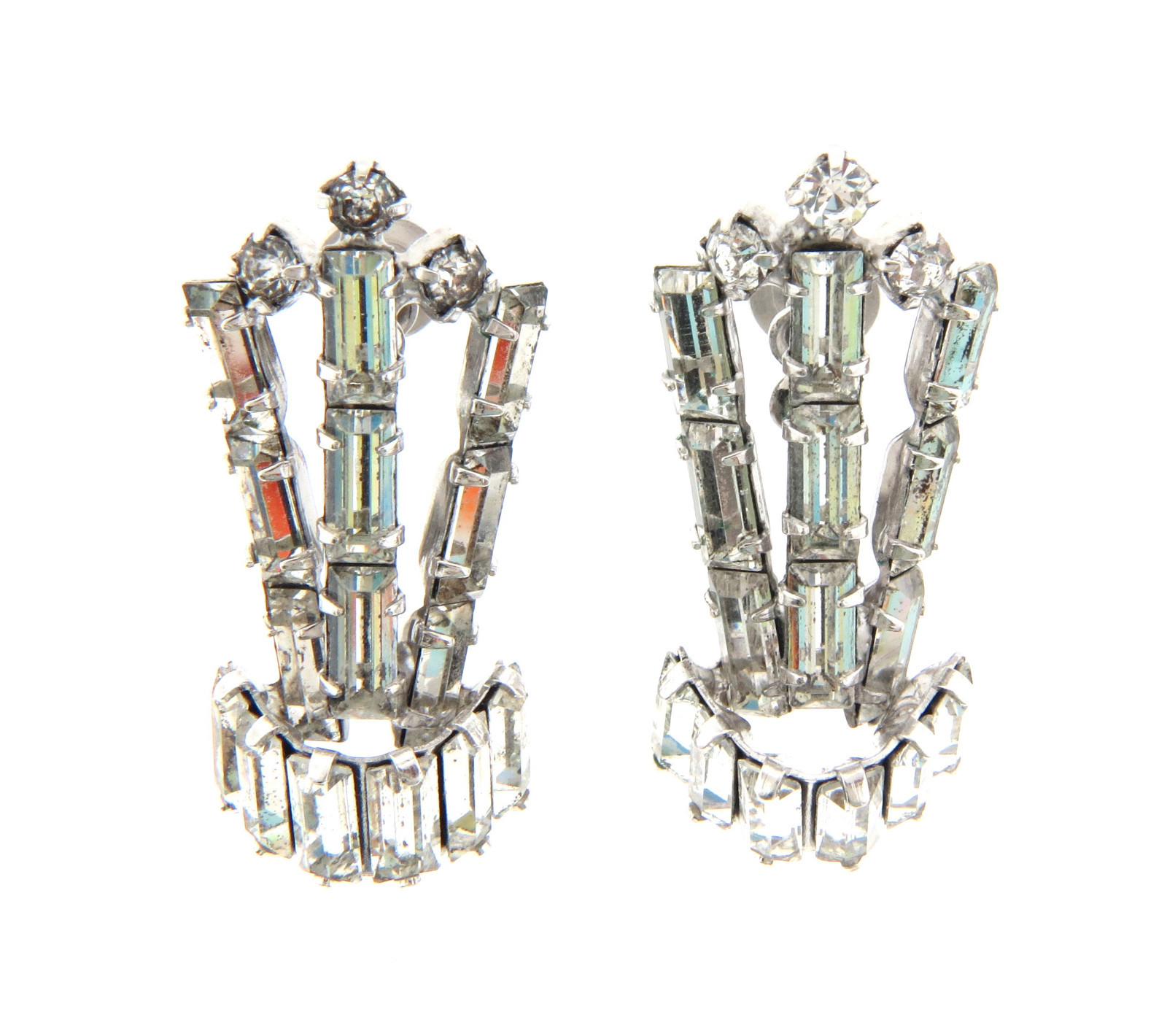 Vintage Rhinestone Deco Style Screw Back Earrings