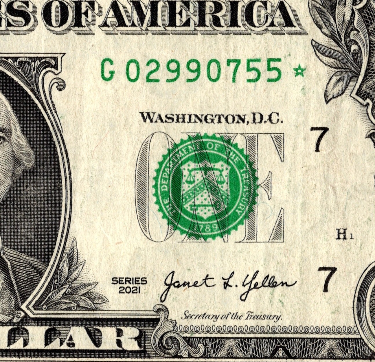 2021 G Star note  1 dollar bill Regular Run