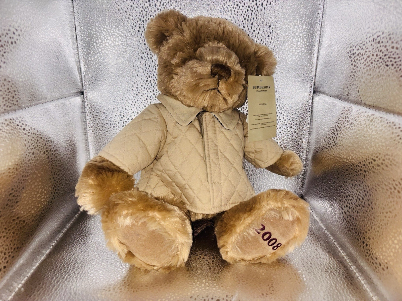 BURBERRY PLUSH TEDDY BEAR YEAR 2008 PLAID DETAILED QUILTED COAT W TAG