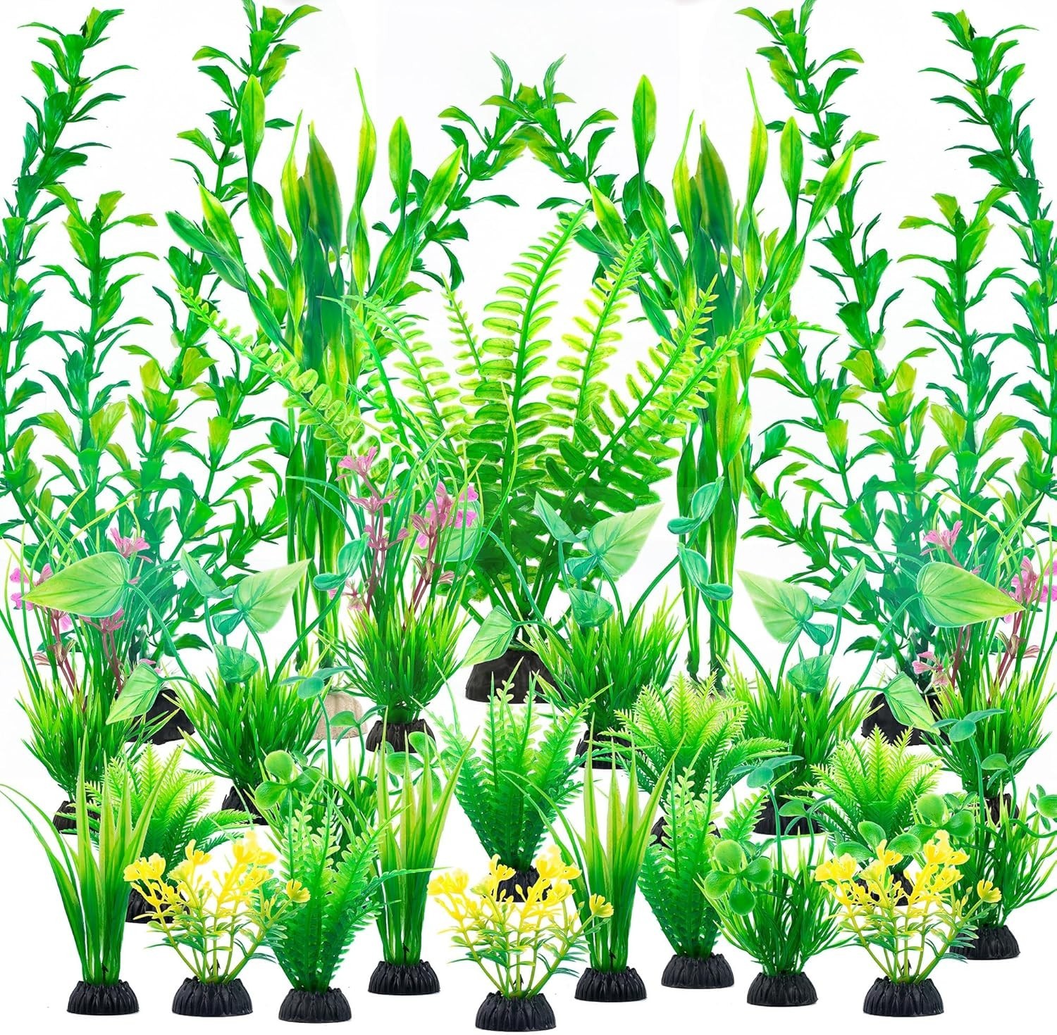 Artificial Green Plastic Plants 26 PCS for Fish Tank Decorations Fish Tank Decor