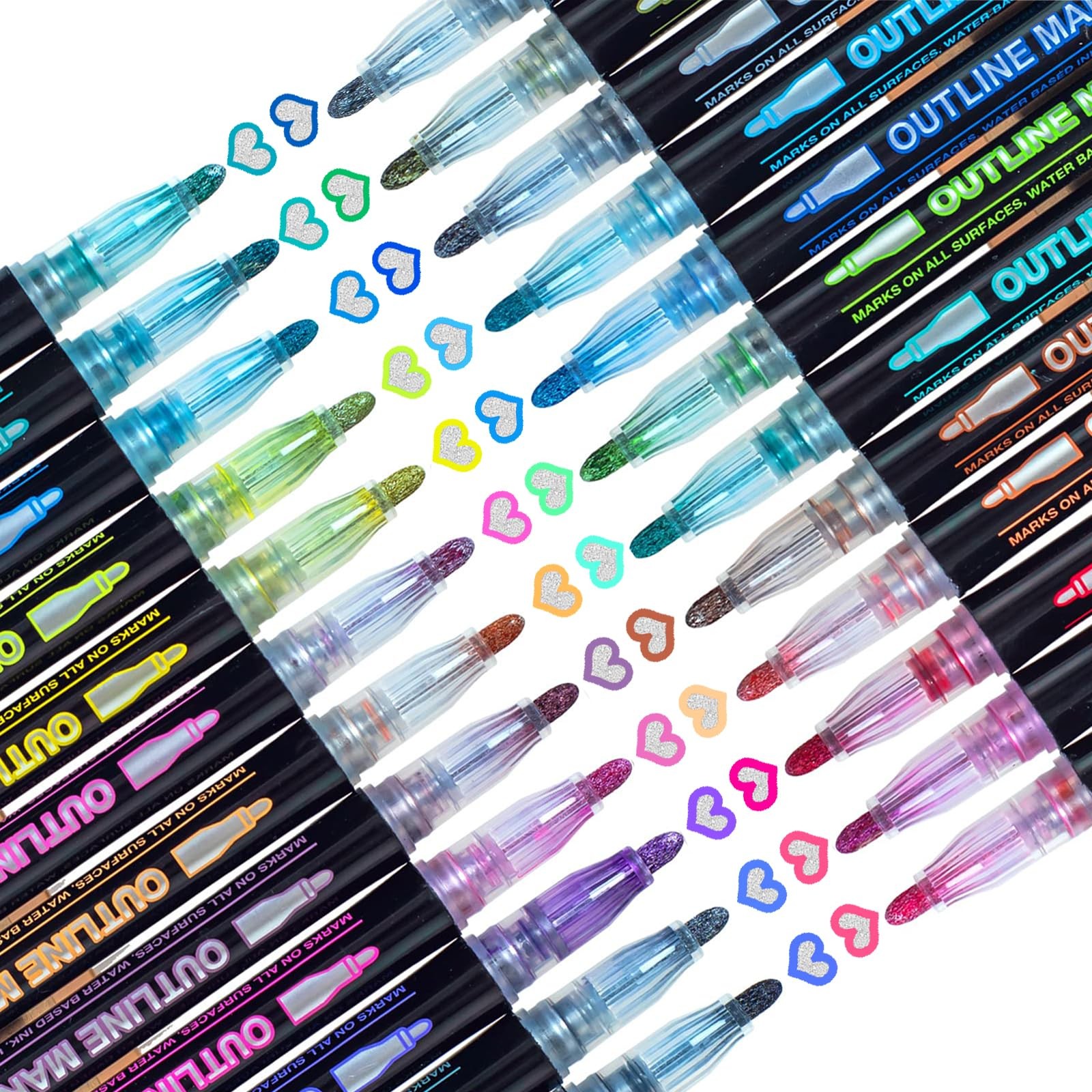 Glitter Markers Outline Pens Metallic: 24 1 Count (Pack of 24), 24 Colors 