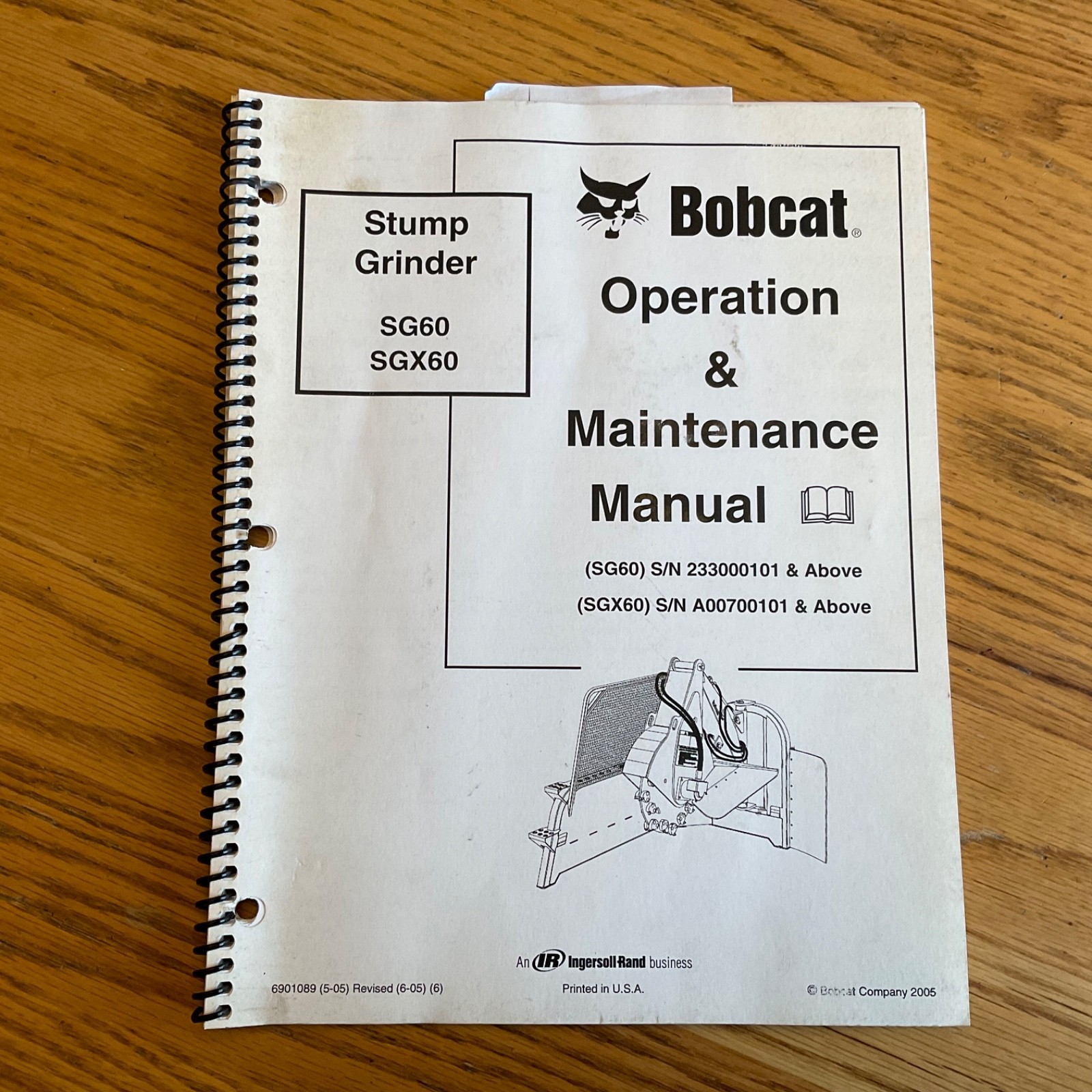 Bobcat SG/SGX60 STUMP GRINDER OPERATION MAINTENANCE MANUAL GUIDE BOOK pn 6901089