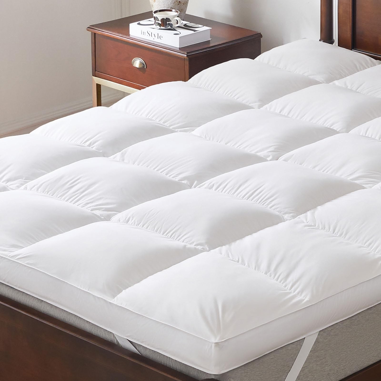 3 Inch White Goose Feather Mattress Topper,Full Feather Bed Topper,Mattress C...