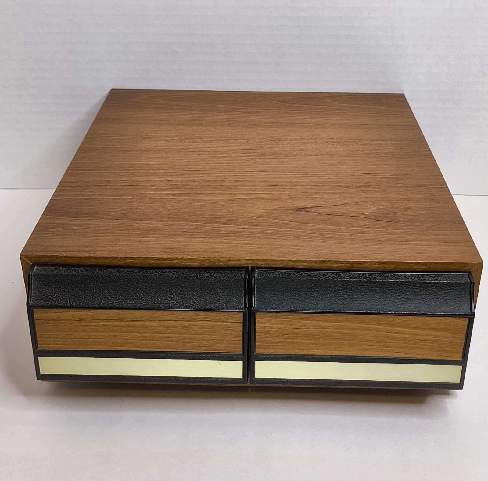 Vintage Audio Cassette Tape Cabinet 2-Drawer 24 Tape Holder Faux Wood Storage