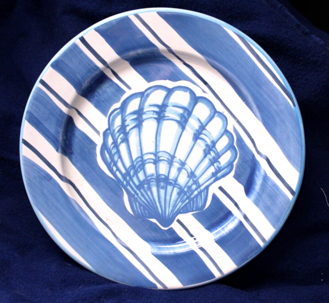 CIAO ITALYA by BELLINI DESERT SHELL PLATE blue white stripe 9 inch