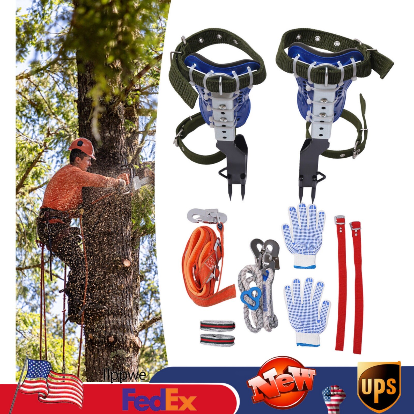 Tree Climbing Spike Set Adjustable Pole Climbing Gear Kit W/Safety Belt Portable