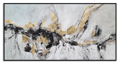  Black White Gold Canvas Wall Art Hand Painted 32"L x 16"W Black White Gold Art