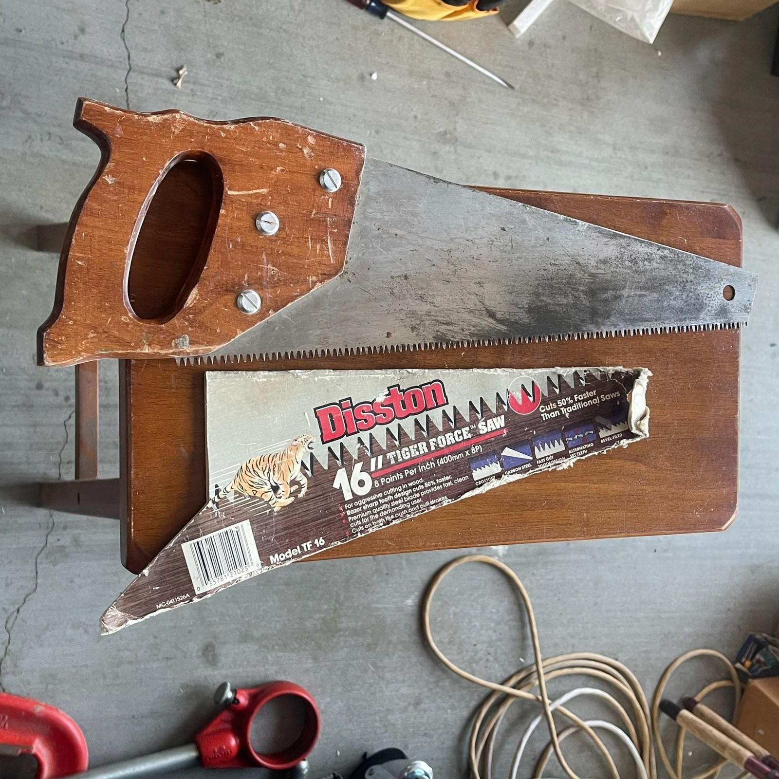 Vintage Disston Tiger Force 16 Inch Hand Saw Model TF 16 8 Points Per Inch