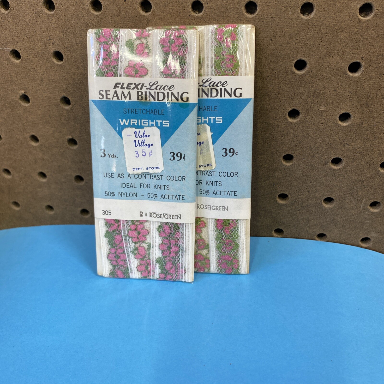  Binding Lace ROSE/Green Floral Pink Flexi Lace Vintage Wrights