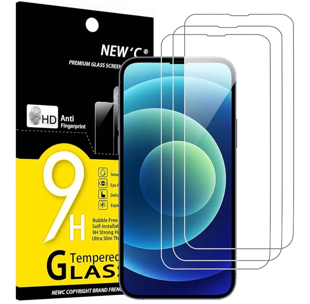 3 Pack ~ NEW’C iPhone 14/13/13 Pro, Screen Protector w/ Intsallation Tool