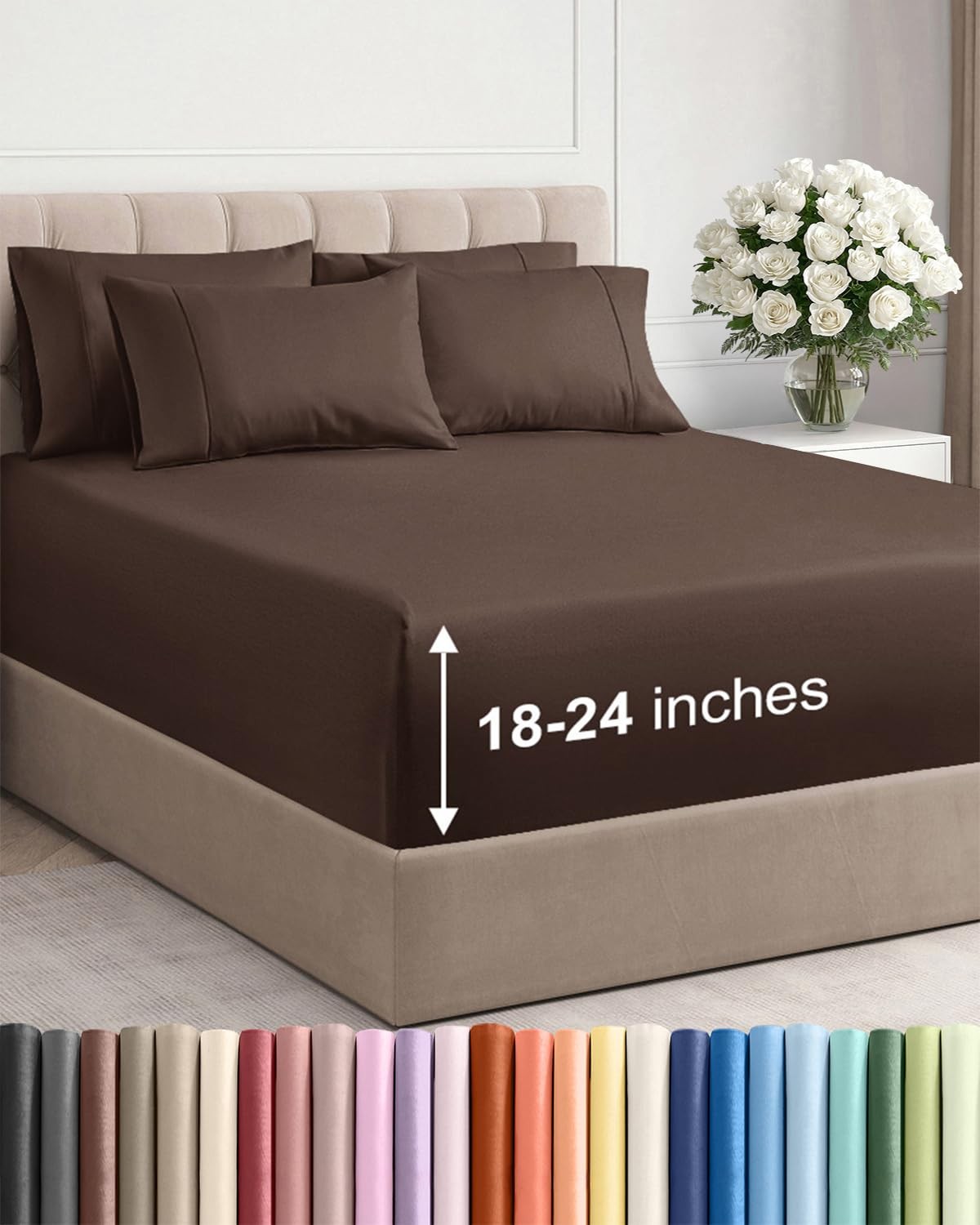 Extra Deep Queen Sheet Set 6 Piece Breathable Cooling Sheets Hotel Luxury Women