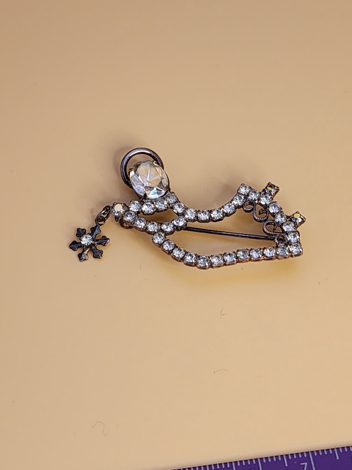 Vintage Angel AB Rhinestone Brooch Pin With Dangly Snowflake FREE $HIPPING!!